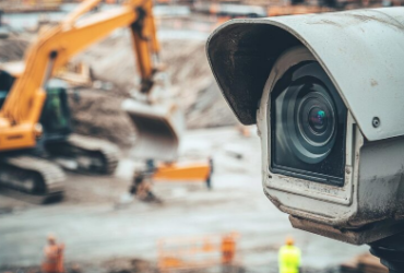 Security camera monitoring construction site activity