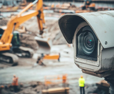 Security camera monitoring construction site activity